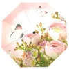 美しいピンクのバラと蝶の傘の雨の女性のギフト3折りたたみS防風の自動携帯旅行210721