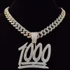 Collana con ciondolo numero 1000 Hip Hop da uomo con catena cubana Miami da 13 mm Collane hip-hop ghiacciate Bling Gioielli di moda maschile318Q