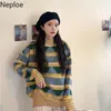Women's Sweaters Neploe 2021 For Women Vintage Knitwear Pullovers Pull Femme Turtleneck Plaid Korean Jumper Oversized Tops Fall Clothing