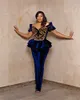 Jumpsuit Veet Royal Blue Evening Dresses 2022 Off Shoulder Lace Embroidery Pants Plus Size African Pageant Party Gowns Vestidos De Novia