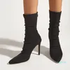 Mode-Chaussures habillées Outono botas de inverno para a moda feminina alta qualida acolhedor rebanho apontado tornozelo stiletto sapatos