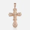 ペンダントネックレス585ローズゴールドクロス十字架クリアクリスタル用男性女性祈りイエスネックレスチェーン50cmファッションジュエリー