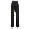 Streetwear Fashion Design Printed Jeans Metal Buckle Black Denim Trousers Loose Pants 2022 New