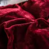 Conjuntos de ropa de cama Textiles para el hogar Rojo oscuro Gris Invierno Franela Funda de edredón Funda de almohada 4 piezas Sábana de edredón suave y cálida