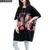 DIMANAF T-Shirt Oversized Women Clothing Cotton Summer Short Sleeve Female Fashion Printing Basic Tops Tunic Casual Loose Black 210720