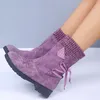 2021 Höst och vinter Nya Kvinnors Skor Stövlar Stor Storlek Solid Färg Mid-Tube Women Fashion Boot