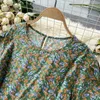 Women's Vintage Floral Print Dress Short Puff Sleeve O-neck Summer Simple Style Korean Fashion Loose Vestidos 210603