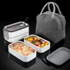 Dubbelskikt Lunchkasse Portable Rostfritt stål Miljövänlig Isolerad matbehållare Storage Bento Lådor med Håll Varm Bag Daj222