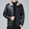 Herrjackor Vinterläderjacka och -kappa Herr Varm pälsfleece Tjock Pu Biker Vintage Motorcykel Utomhus Casual Windbreaker