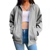 Brown Zip Up Hooded Sweatshirt Women Vintage Pocket Oversized Jacket Tops Autumn Clothes Female Y2K Aesthetic Long Sleeve Hoodie 211104