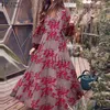 Damska Moda Jesień Maxi Dress Zanzea Casual Bawełna Sundress Vintage Kwiatowy Drukowane Vestidos Kobiet V Neck Rękawy Puff Robe Y1204