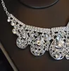 Grandes strass jóias nupciais conjuntos de prata de cristal coroa tiaras colar brincos para acessórios de cabelo da noiva