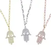 Ciondolo Hamsa turco fortunato con micro pavé di zirconi cubici Collana da donna con catena a maglie aperte con spilla da balia a mano di Fatima