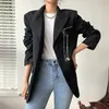 Runway Mode Black Jacket Blazer Silver Metal Chain Långärmad Casual Trend Blazers Coat Woman Outwear Spring 210608