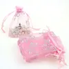 7x9cm Pink Butterfly Bronzing Organza Jewelry Popular Bags Small Drawstring Pouches Pochette Tulle Bonbon 100pcs/lot Wholesale