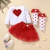 Baby 3d blomma hjärta + tutu kjol + lång sock set barn boutique kläder 0-2t barn toddler girls party festival outfits 209 y2