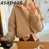 Sweter Latarnia Rękaw Sweter Down Collar Cardigan Podwójny Zipper Kurtka Dzianiny Solidne Retro Casual Luźne Pull Femme Jesień Delikatny 210610