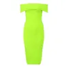 Kadınlar Seksi Moda Neon Yeşil Slash Boyun Bandaj Elbise Bayanlar Tasarımcı Ünlü Sleevess Parti Vestido 210527