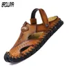 Zomer heren sandalen lederen luxe mannen slippers Romeinse ontwerper mannen sandalen zachte man buitenshuis schoenen plus size 47 48