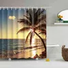 1pc groene tropische planten douchegordijnen voor badkamer Polyester SeaWorld Printing Beach 211119