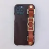 Étuis de téléphone à motif de fleur marron pour iPhone 12 11 pro max Xs XR Xsmax 7 8 plus bracelet en cuir couverture de téléphone portable de luxe