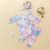 Mode geboren baby stropdas dye kleding set voor baby peuter kleurrijke zachte katoenen romper onesie + heap pyjama 210529
