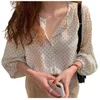 Bahar Kadın Şifon Gömlek Kore Moda Uzun Kollu Beyaz Gömlek Kadın Streetwear Ofis Bluz Zarif Lady Kalp Baskı H1230 Tops