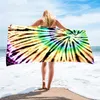 Nova Tie Dye Beach Towel Square 150 * 75 cm Toalhas Tecido Material Rainbow Fibra Superfina Absorção de Água Tampa para Adulto Ewe7618