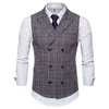 メンズベストビジネスカジュアルベスト格子縞の高品質のジャケットのノースリーブスタイルスリムフィットドレス男性用Phin22