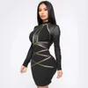 Sommar och kvinnors bandage Sexig mesh långärmad perspektiv Tight-passande Mini Vestidos Party Dress 210525