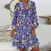 Boho Dres Gevşek Çiçek Baskı Uzun Kollu V-Yaka Düğme Parti Zarif Seksi Elbiseler Artı Boyutu Vestidos De Festa 210623