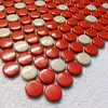 Tapeten Penny, rund, glänzend, rot-weiß, Keramik-Mosaikfliesen, modernes Badezimmer, Dusche, Küche, Wandfliesen, Bodenfliesen, Tapete, Heimdekoration