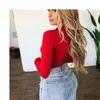 Women Long Sleeve Crop Tops V Neck Zip Bandage T-shirt Summer Beach Slim Fitness Bodycon Casual Solid Party Sexy Streetwear
