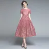 verão moda temperamento mulheres vintage lace midi vestidos de manga curta elegante vestido casual vestidos 210531