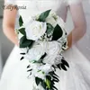 Düğün Çiçekleri Eillyrosia Beyaz Ve Bordo Gelin Buketi ile Yeşil Yaprak Mor Pembe Uzun Şelale Gelin için