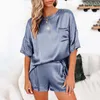 Summer Satin Pajamas Set Women Imitated Silk Sexy Sleepwear Homewear Female Loose Lounge Wear Sets Pjs 210830