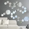 12pcs / set 3D hexágono espelho adesivo acrílico decoração parede decoração de casa acessórios para sala de estar arte de parede adesivos