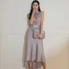 summer 2 Pieces Set Women's Sleeveless Print Tops + Irregular Mermaid Skirts Korean Chic Office Lady Suit 210531