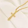 Cross Pendant 9k Fine Solid Yellow Gold 18ct Thai Baht G / F Chain Crystal Gem Halsband Män Wome