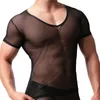 Mens Mesh T-shirt Gymträning Sheer Top Clubwear Sexiga transparenta män Underkläderuppsättning Boxare Shorts Se genom sexiga män kläder263g