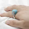 Natural Turquoise Stone For Men Solid 925 Silver Male Chains Vintage Party Cool Style Turkey Ring for Women