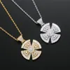 Rotary Diamond Cross Pendant Round Zircon Gold Silver Plated With Rope Tennis Chain Mens Bling Smycken Gift