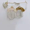 Unisex Boys Girl Clothes Sets Spring Plaid Strap + T Shirt Casual Toppar Toddler Nyfödd Outfit Set Sommarkläder för Baby 210309