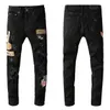 Jeans da uomo invernali firmati Design di alta qualità Patch di colore del foro Spliced Strappato High Street Motociclista da motociclista slim-leg Pantaloni hip-hop denim distrutti US EU Taglia W28-W40