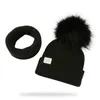 98Winter Unisex Faux Fur Pompon Hat Scarf For Kids Boys Girls Knitted Baby Caps With Pompom Bonnet Children's Accessories
