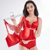 Glossy Butterfly Front Buckle Women's Sexy Push Up Large Size Bra Set X0526