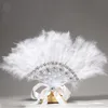 Party Decoration Bridal Shower White Ladies Folded Turkey Feather Hand Fan Wholesale Handmade Fans For Dance Wedding Decor Customized