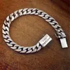 Solid Sterling Silver Curb Link Armband Clasp Spänne Heavy Fashion Punk Bangle Chain Vintage Smycken Gift för Män