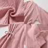Kimono Bathrobe Sleepwear Nightgown Summer Nightwear Dressing Couple's Pajamas 100% Cotton Lingerie Intimate Japanese-Style Pink 210924