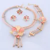 African Jewelry Charm Necklace Earrings Dubai Jewellry Sets for Women Wedding Bridal Bracelet Ring Flower Set